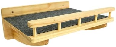 【1-Pack】 15.75" x 12.20" Natural Solid Wood Wall-Mounted Cat Shelf with Guardrail, Aerial Walkway, Wall Furniture, Steps, Stairs & Perch