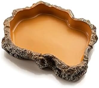 Extra Large Simulation Rock Reptile Feeding Bowls Resin Corn Snake Ball Python Iguana Bearded Dragon Tortoise Food Water Dish Bathing Bowl Habitat Accessories, 9.5 inch x 6 inch, S