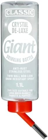 CLASSIC Crystal Deluxe 'Giant' Small Animal Drinking Bottle – 38 oz | Non-Leak Water Bottle for Rabbits, Ferrets, Chinchillas & Other Large Small Pets