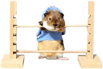 Guinea Pig Jump Bar Natural Wood Obstacle Game Activity Toys Set Adjustable Height Training Hurdles Exercise Small Animal Toys for Bunny Dwarf Rabbit Chinchilla (Wood)