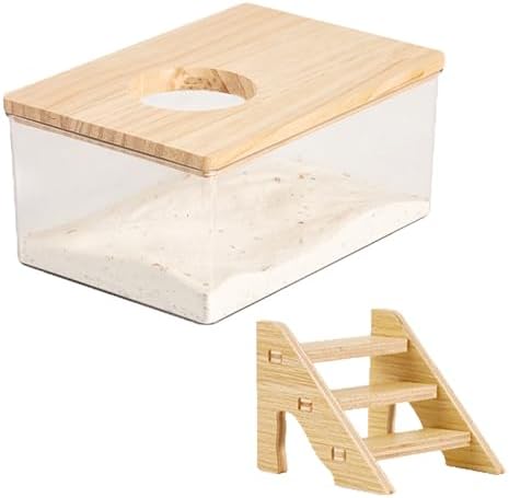 Transparent Hamster Sand Bath Box with Ladder Acrylic Dust Bath Digging Box and Hideout Clear Small Pet Bathroom for Hamsters Gerbils