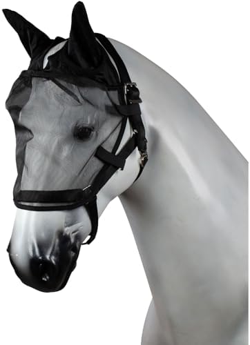 Horze Easy-Attach Bridle Insect and Fly Mask with Ear and Eye Protection - Black - L