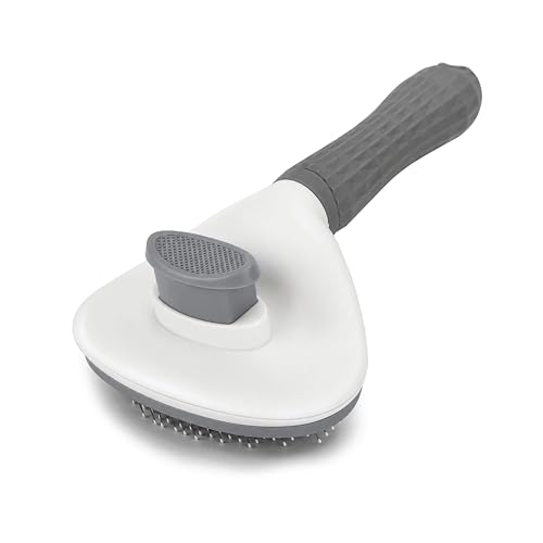 Self Cleaning Slicker Brush for Dogs & Cats | Skin-Friendly Deshedding Grooming Tool for Dogs & Cats | Pet Grooming & Shedding Brush for Removing Loose Fur, Detangling & Coat Care (Grey)