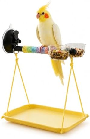 Portable Bird Stand with Poop Tray, Tabletop & Window Bird Perch for Travel and Car, Play Gym Training Toy for Small Medium Birds, Parakeets, Conures, Budgies, Easy to Clean