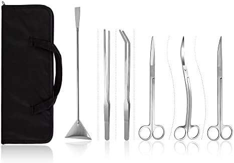Aquascaping Tools 7 in 1 Kit Aquarium Plant Scissors Tools Set Curved & Waved Scissor Tweezers Spatula Stainless Steel Anti Rust Tools for Fish Tank Cleaning Plant Trimming