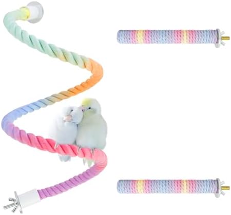 WishLotus Parrot Rope Perch, 31 in Rope Perches for Bird Cages with 2 Small Stand Pole, Flexible Fade Color Perch Rope Swing for Paw Grinding Standing Climbing (A, 31 in+6.6 in)