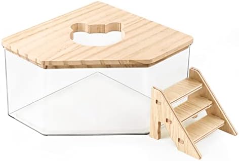 Hamster Sand Bath, Pentagon Acrylic Hamster Dig Box with Wood Cover, Sand Bath for Hamsters, Small Animals