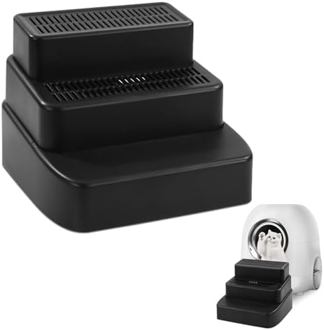BALAPET Adjustable 3 Steps Litter Box Ramp with Filter Function, Detachable Litter Trapper, Easy Clean Cat Litter Stair for Small & Elderly Cats(Black)
