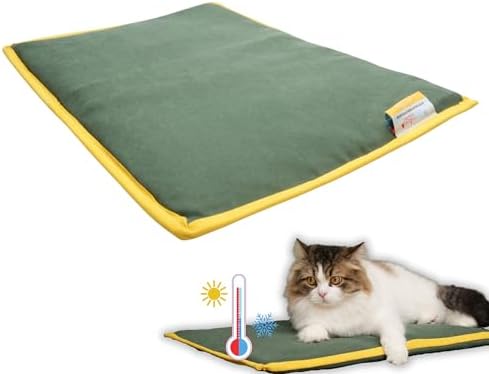 pawdaz Cooling Heating Mat for Cat & Dog Small Medium Pet (16x24), 5 Layers Microwave Water Repellent No-Electric Thermal Pad Washable Non Slip Durable Solid Warming Gel Bed (Khaki)
