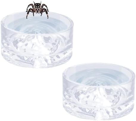 Jumping Spider Enclosure Accessories, 2 Pack Glass Feeding Dish for Food and Water, Little Food Bowl for Jumping Spider, Tarantula, Beetle and Other Small Pets