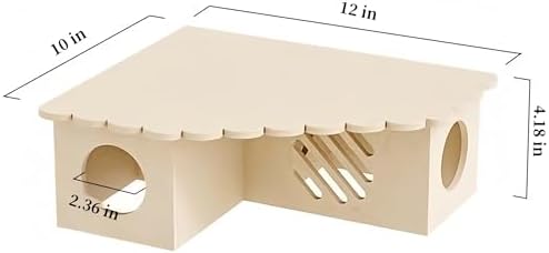 Hamster Hideout Wooden House - Multi-Functional Hamster Cage Accessories with Platform, Ventilated Hamster Hides & Cozy Hamster House for Small Pets (Syrian, Dwarf Hamsters)