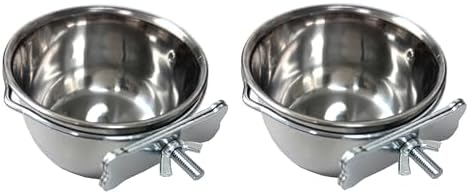 Bird Parrot Cage Stainless Steel Seed Water Feeder, 4-Inch Wide 2-Inch Deep