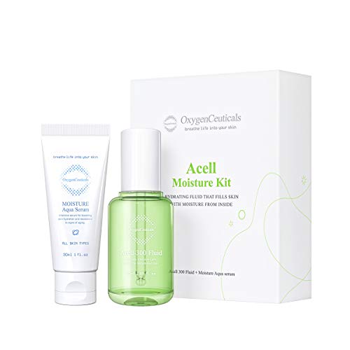 OxygenCeuticals Acell Moisture Kit – Acell-300 Fluid 30ml + Moisture Aqua Serum 30ml, Lightweight Hydrating Ampoule & Serum Duo for Moisture Balance & Sensitive Skin