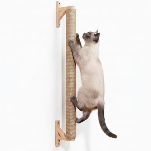 Wall Mounted Cat Scratcher 34'' Jute Cat Scratching Post Tree Kitten Sturdy Climbing for Indoor Cats Vertical Tall wall mounth Fiber cat Scratch Posts Tower cat Climbing wall Systems (M)