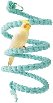 Bird Cage Accessories: Hanging Spiral Bird Rope Perch with Metal Hook, for Budgie, Lovebird, Parakeet, Cockatiel, Conure, Quaker, Caique, Small to Medium Birds
