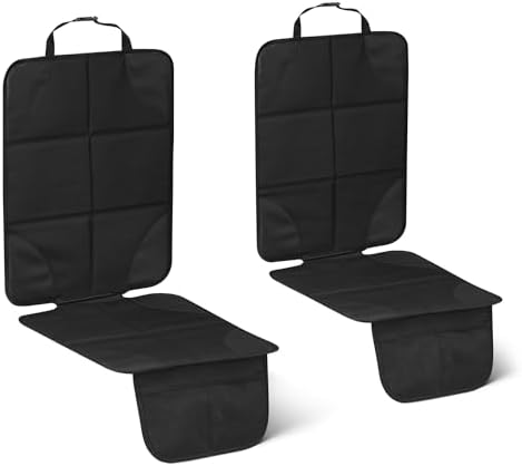 Amazon Basics Car Seat Protector, Reinforced PVC Corners, Mesh Storage Pockets, Non-Slip, Adjustable Straps, Black, 2-Pack