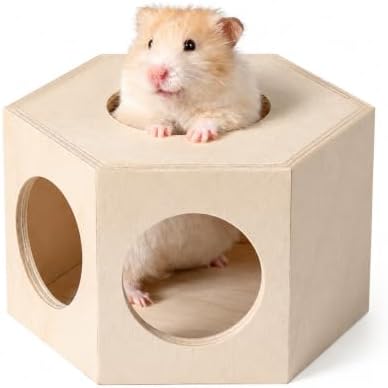 Hamster Hideout House, Stackable Wooden Shelter for Small Animals