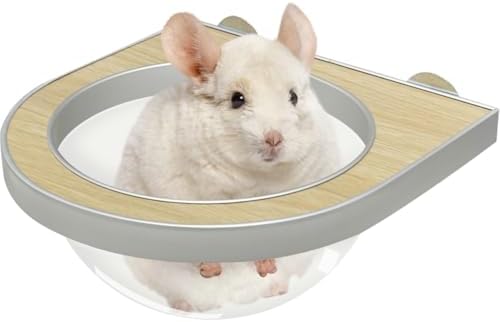 La La Pet®Chinchilla Wooden Capsule for Cage Shelve Transparent Hemispheric Hammock for Hamsters Squirrels Sugar Gliders Cage Accessories for Small Sized Pets White Birch