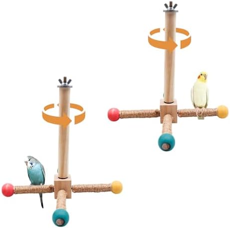 2 Pack Bird Stand Perch Toy, Interactive Wooden Rotating Parrot Perch for Bird Cage, Enrichment Parakeet Toys, Cage Accessories for Budgies, Cockatiels, Lovebirds, Canaries, Finches, Other Small Birds