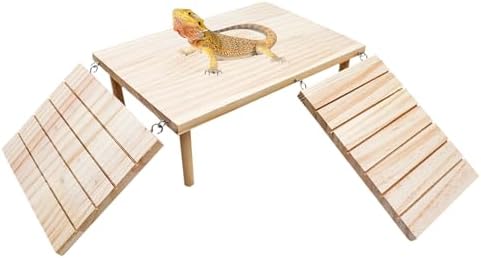 Bearded Dragon Basking Platform, Wooden Reptile Cave Hideout with Climbing Ramp, Aquariums & Terrariums Accessories for Small Animals Leopard Geckos Lizards Turtles Hamsters Hermit Crabs Guinea Pig