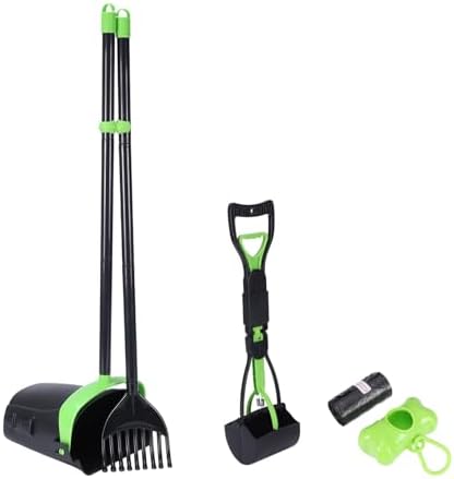 Geyecete Dog Pooper Scooper Long Handle Pooper Scooper Set Pooper for Dogs -Outdoor Cleanup Tool Foldable -Portable Pet Waste Pick Up Set