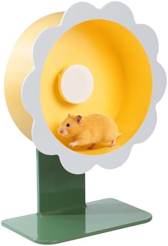 Hamster Wheel Super-Silent Hamster Exercise Wheels- Quiet Spinner Hamster Running Wheels with Adjustable Stand for Hamsters Gerbils Mice Or Other Small pet (Yellow, Large)