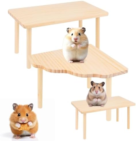 Supkiir 3 Pcs Hamster Play Wooden Platform, Varying Sizes and Shapes Wood Platforms, True Colors Hamster Platform for Syrian Hamsters Gerbils Mice Degus Guinea Pigs and Other Small Pets
