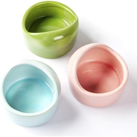 3 Pack Ceramic Hamster Food Bowl, Splash-Proof, Tip-Proof, Chew-Resistant, Easy to Clean Small Animal Bowl for Hamster/Guinea Pig/Chinchilla/Hedgehog, 1 Pink + 1 Blue + 1 Green