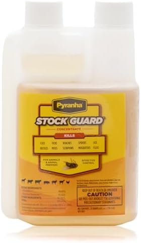 PYRANHA Stock Guard Concentrate - Livestock, Barn, Milk Rooms, Dairies, Poultry & Swine Houses Indoor Fly Control | Repels Flies, Lice, Ticks, Beetles, Mites, Gnats, 8 Oz