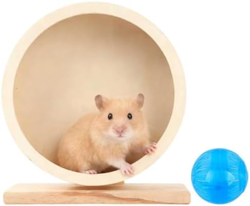 9 Inch Hamster Wooden Silent Exercise Running Wheel with Mini Running Ball
