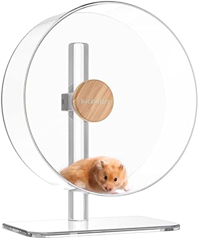 BUCATSTATE Hamster Wheel Silent 12.5inch, Acrylic Hamster Exercise Wheel with Stable Adjustable Stand Running Wheel for Golden Bear Hamster, Sugar Gliders, Rats, Hedgehogs (Transparent)