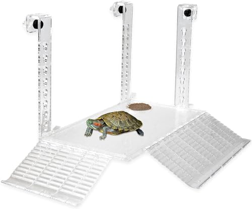 Hanging Turtle Basking Platform Acrylic Aquatic Reptile Ramp Dock Fence Type Tortoise Climbing Ladder Turtle Tank Accessories for Aquatic Reptile Feeding Resting (Large), Transparent