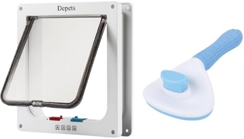 Cat Door for Interior Exterior Doors and Cat Brush Dog Brush Bundle