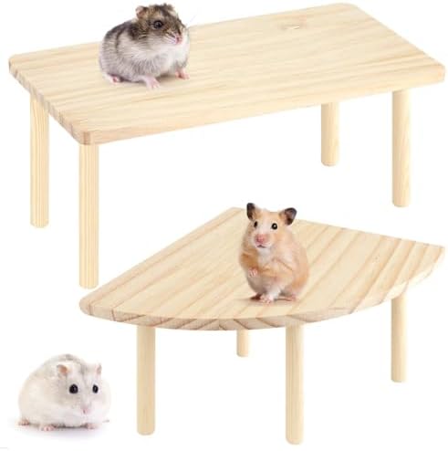 2 Sets Solid Wood Hamster Platform & Corner Platform, Small Pet Cage Accessories for Dwarf Syrian Hamsters Gerbils Mice Degus