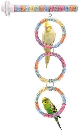 Litewoo 3-Ring Bird Swing Parrot Perch Colorful Cotton Rope Chew Climbe Toy
