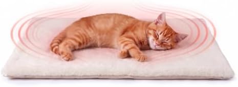 FunFurry Self Warming Cat Bed, Heating Cat Pad, Extra Soft Flannel Surface, Removable ＆ Washable, Thick Thermal Mat with Non-Slip Bottom (Ivory, 24" X 18")
