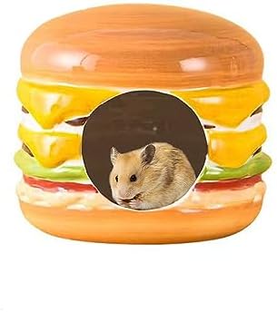 Hamster Hideout Ceramic,Hamburg Shape Funny Small Animal Pet Bed for Hamster,Mini Hut Cave Cage Accessories for Dwarf Hamsters,Gerbils,Small Guinea Pig and Hedgehog