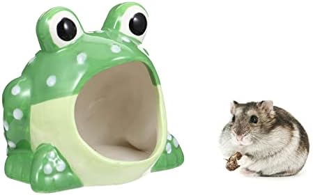 Hamster Hideout, Ceramic Hamster House, Frog Shape Chinchilla Cooling Gerbil House, Small Animal Decoration Cage Accessories