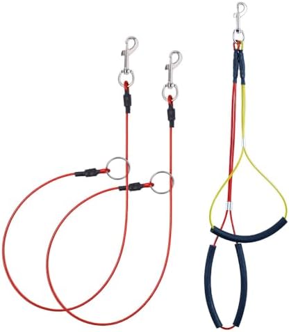 Pet Grooming Loop for Dogs - Fits Most No Sit Haunch Holder Pet Grooming Tubs and Tables Sturdy Steel Wire Rope(3 Packs) (Ring (Red)+No Sit Haunch Holder)