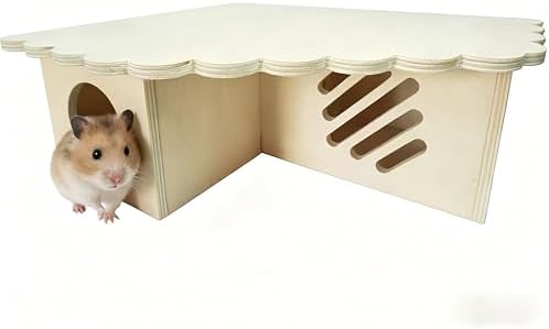 Hamster Hideout Wooden House - Multi-Functional Hamster Cage Accessories with Platform, Ventilated Hamster Hides & Cozy Hamster House for Small Pets (Syrian, Dwarf Hamsters)
