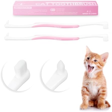 4 Pcs Dual-Sided Cat Toothbrush with Micro Brush Head, Ultra Soft Nano Bristles Pet Toothbrush Kit, Kitten/Puppy Toothbrushes, Fit into Cats/Small Dogs Mouth, Avoid Bleeding Gums