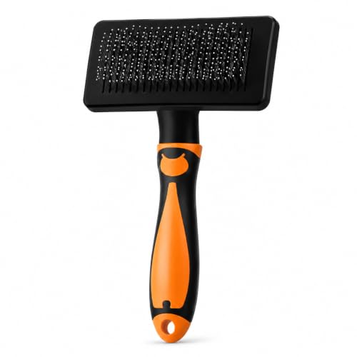 Self-Cleaning Slicker Brush for Dogs & Cats, Extra-Long Pins for Long & Short Hair, Large Grooming Brush for Deshedding, Detangling & Undercoat Removal, Orange