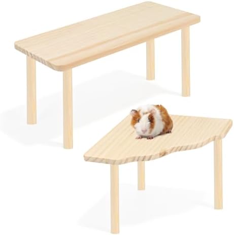 Wooden Hamster Play Platform, Gerbil Cage Wood Stand with Pillars, Hamster Cage Decorative Platform, Small Animal Resting Area