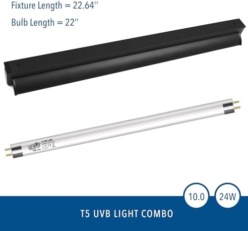 T5 UVB Reptile Light Fixture Kit – 24W High-Output 10.0 UVB Bulb for Bearded Dragons, Turtles & Lizards – Liner UVA/UVB Lighting for Basking & Vitamin D3 Synthesis