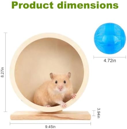 9 Inch Hamster Wooden Silent Exercise Running Wheel with Mini Running Ball