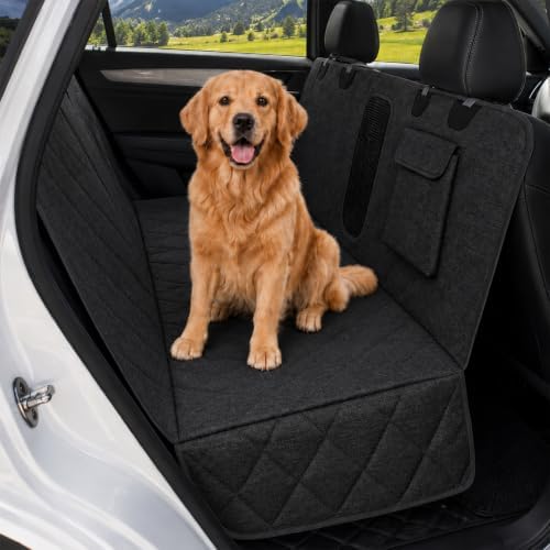 Dog Car Seat Cover for Back Seat, Hard Bottom Back Seat Extender for Dogs, Waterproof Car Hammock, Backseat Bed and Car Seat Protector, Nonslip Fit for Cars, SUVs, Trucks,Black