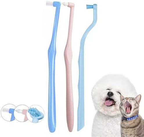 Three Sided Dog Toothbrush Kit, 2 Size Dog Toothbrush for Adult Puppy with Small Soft Head, Pet Teeth Deep Clean Dense Brush, Small Tooth Cleaning