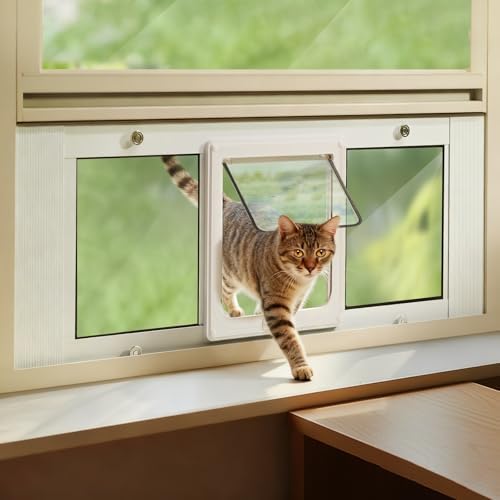 LIBBEPET Cat Door for Window, Adjustable Window Width 31"-36", Large
