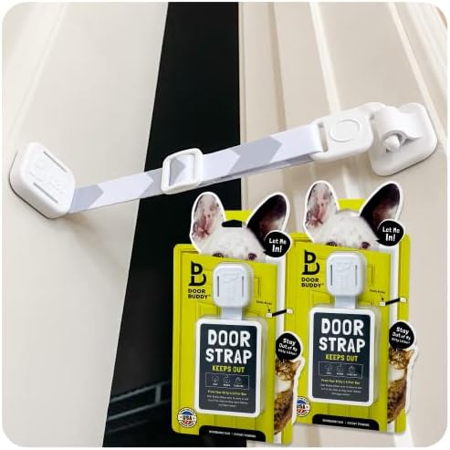 Door Buddy Door Latch for Cats - Grey 2 Pack. Pet Door Holder to Dog Proof Litter Box & Keep Dog Out of Cat Food. Easier Interior Cat Door or Gate Alternative. Adjustable Door Strap for Pets.