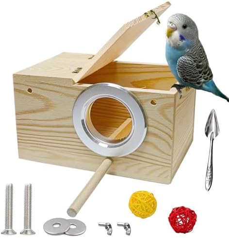 JSLZF Parakeet Nesting Box, Bird Nest Box with Perch for Parrot